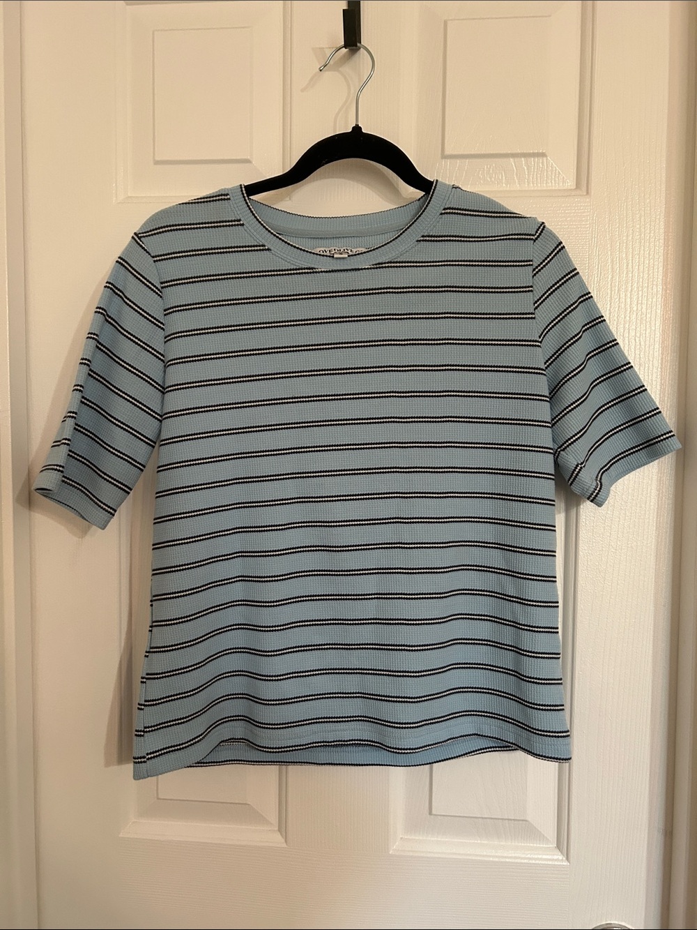 Love Olive Co Light Blue Striped Ribbed Top